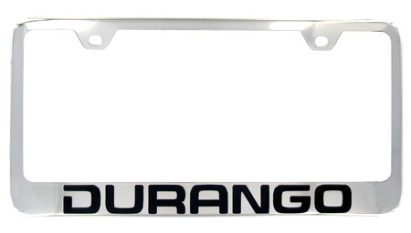 "Durango" Factory Font Engraved Chrome License Frame - Click Image to Close